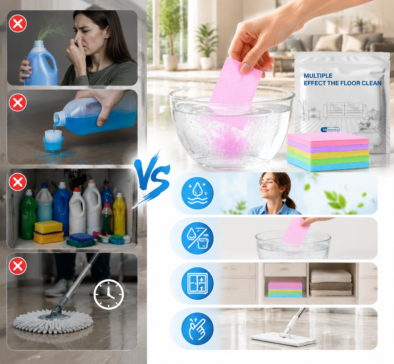 Great Value Cleaning Pack | 60-Pieces Multi-Effect Floor Cleaning Sheets